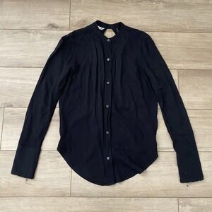 Helmut Lang Womens Split Back Raw Hem Long Sleeve Button Up Top Blouse Black S